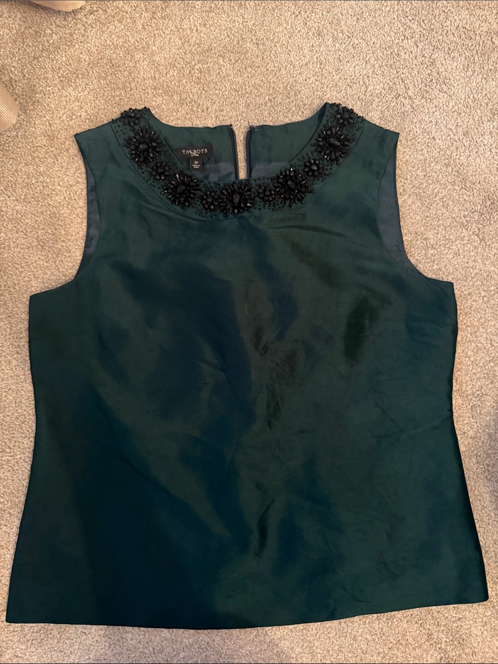 Talbots Dark Green Sleeveless Beaded Neck Camisole